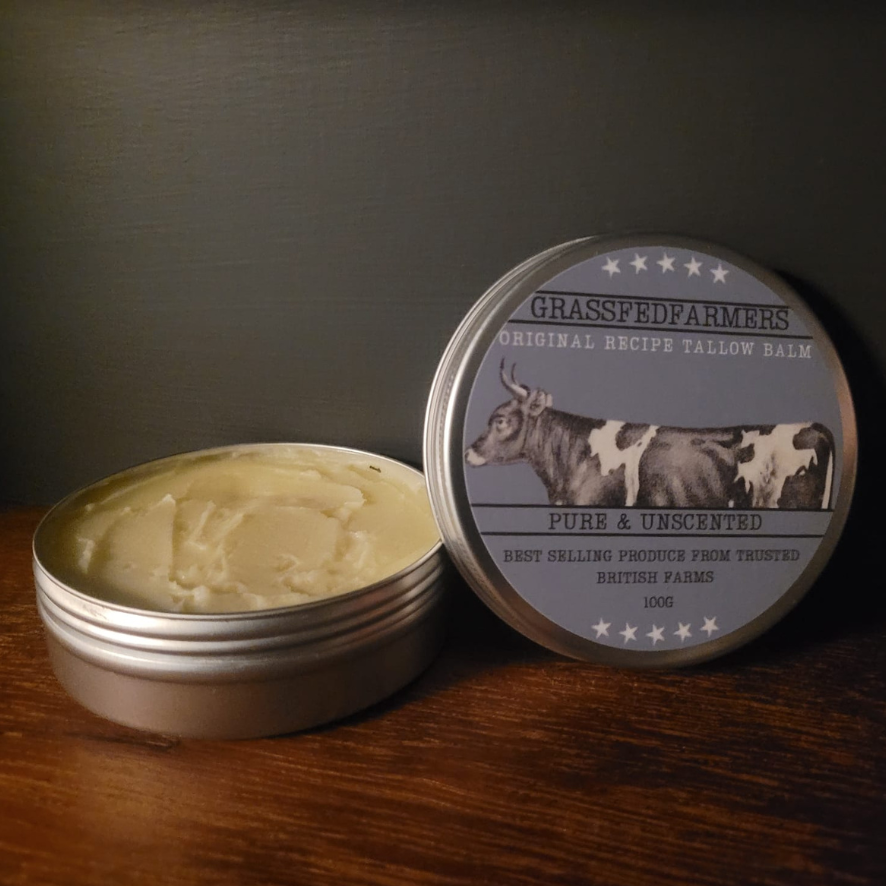 Original Recipe Tallow Balm | 100G - GrassFedFarmers - Unscented - Effective relief for acne, eczema, psoriasis and more - Tallow Skincare - UK grass fed tallow balm for face and body.