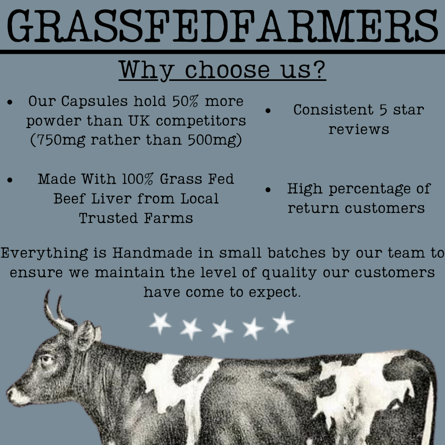 Grass Fed Beef Liver - GrassFedFarmers - Effective relief for acne, eczema, psoriasis and more - Tallow Skincare - UK grass fed tallow balm for face and body.